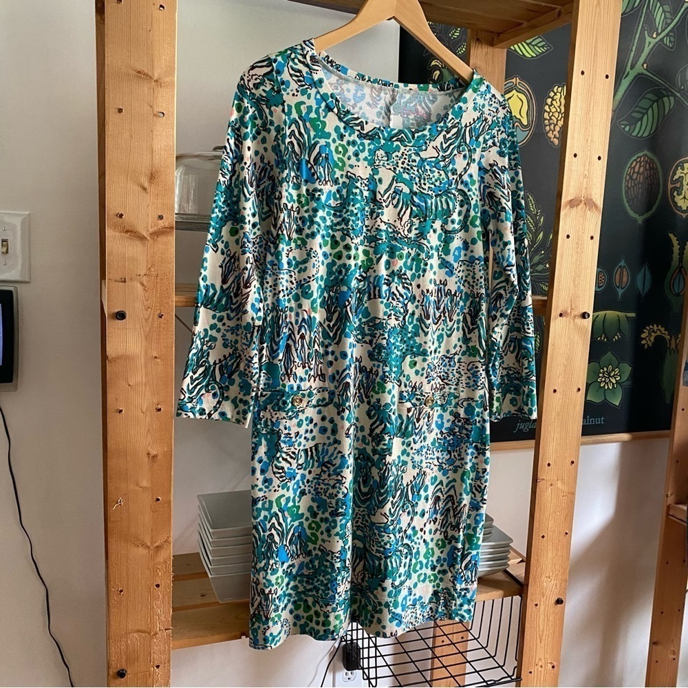 Lilly Pulitzer Blue Beige Corine Dress Sea Oat Escapades Medium - Picture 6 of 16